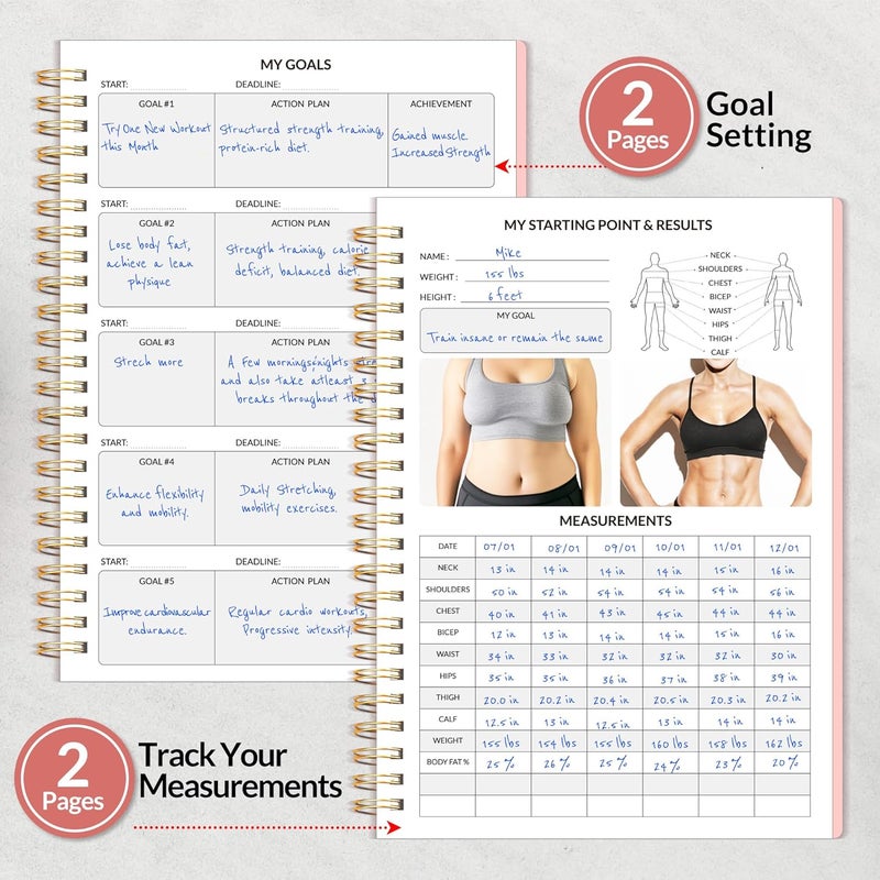 SUNEE 2026 Fitness Workout Journal Planner for Women & Men, JAN 2026 - DEC 2026 Exercise Planner, 6.4" x 8.3" Workout Calendar Journal Essentials Gift for Goals, Tracking, Gifts with PVC Plastic Cover, Pink - Image 4